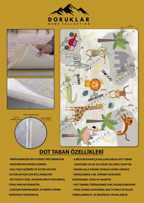 Kaymaz Taban Makinada Yıkanabilir Dijital Baskı Hayvanlar Desenli Genç Odası Halısı