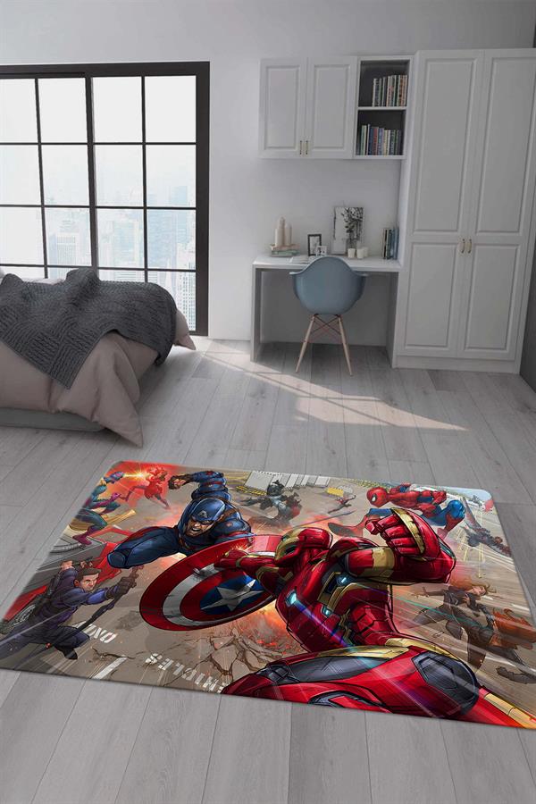 Kaymaz Taban Makinada Yıkanabilir Dijital Baskı Marvel Avengers Desenli Genç Odası Halısı Dot Taban Halı GNC66