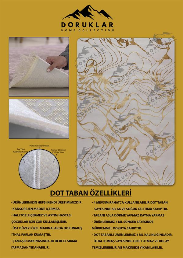 Kaymaz Taban Makinada Yıkanabilir Dijital Baskı Dekoratif Modern Desenli Rona Serisi Dot Taban Halı RN006