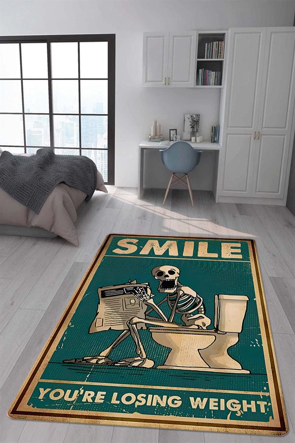 Kaymaz Taban Makinada Yıkanabilir Dijital Baskı Retro Desenli Çocuk Genç Odası Halısı Dot Taban Halı RTR01