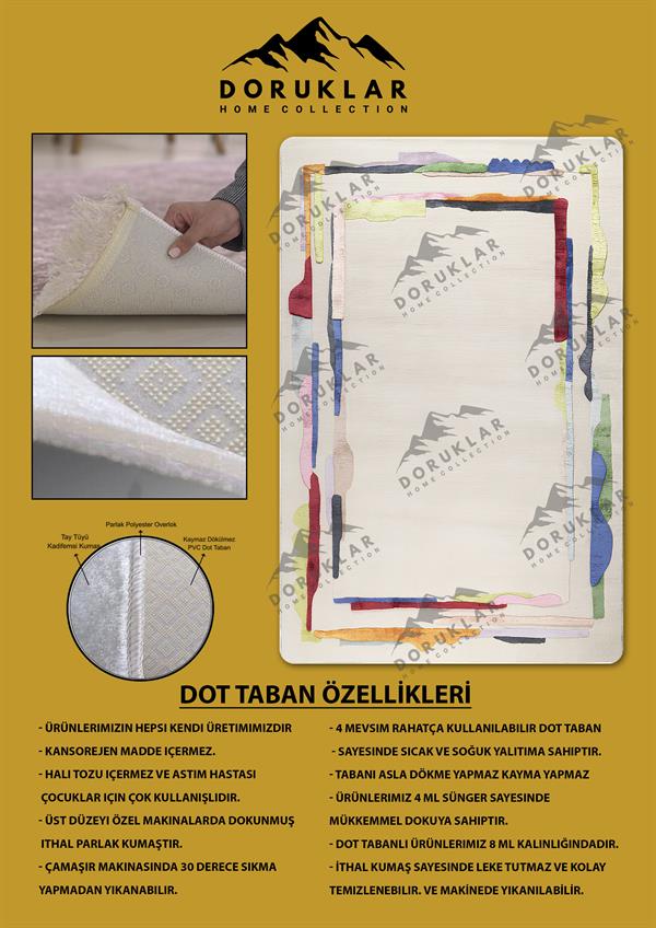 Kaymaz Taban Makinada Yıkanabilir Dijital Baskı Dekoratif Modern Desenli Nida Serisi Dot Taban Halı ND005