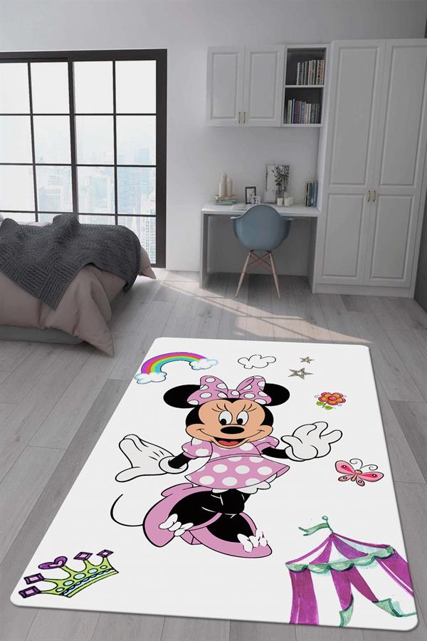 Kaymaz Taban Makinada Yıkanabilir Dijital Baskı Mickey Desenli Çocuk Odası Halısı Dot Taban Halı