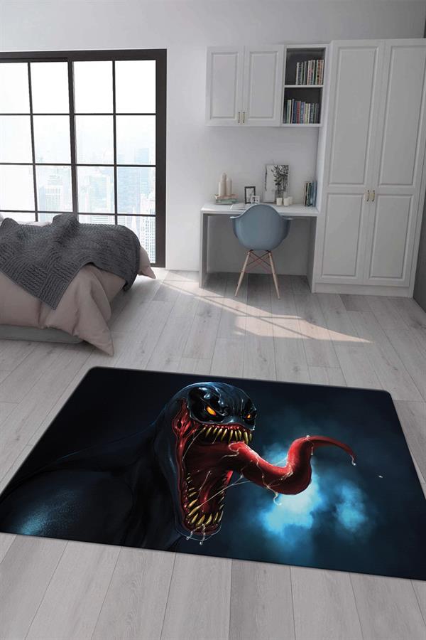 Kaymaz Taban Makinada Yıkanabilir Dijital Baskı Venom Desenli Genç Odası Halısı