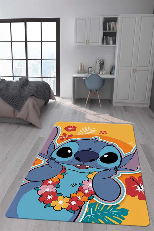 Kaymaz Taban Makinada Yıkanabilir Dijital Baskı Stitch Desenli Çocuk Odası Halısı Dot Taban Halı 0006