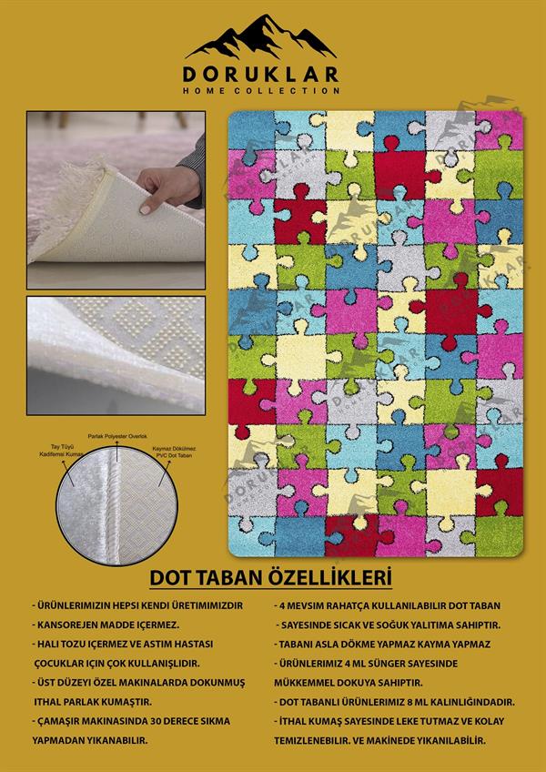 Kaymaz Taban Makinada Yıkanabilir Dijital Baskı Çocuk Odası Halısı Dot Taban Nes Kids Serisi Halı NESKD03