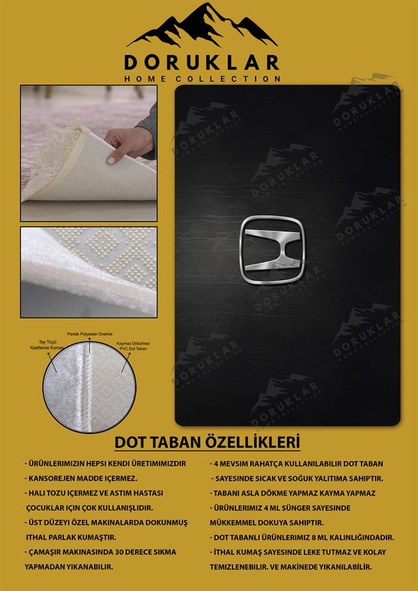 Kaymaz Taban Makinada Yıkanabilir Dijital Baskı Honda Desenli Genç Odası Halısı Dot Taban Halı