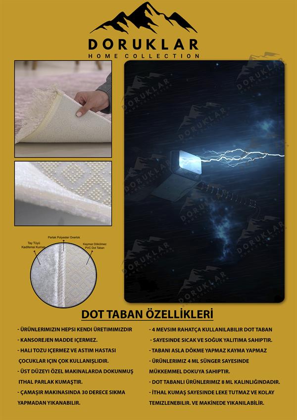 Kaymaz Taban Makinada Yıkanabilir Dijital Baskı Mjölnir Desenli Genç Odası ve Çocuk Odası Halısı Dot Taban Halı