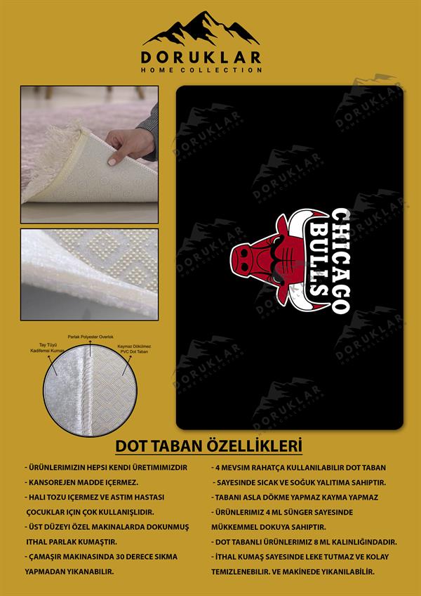 Kaymaz Taban Makinada Yıkanabilir Dijital Baskı Chicago Bulls Desenli Genç Odası Halısı Dot Taban Halı