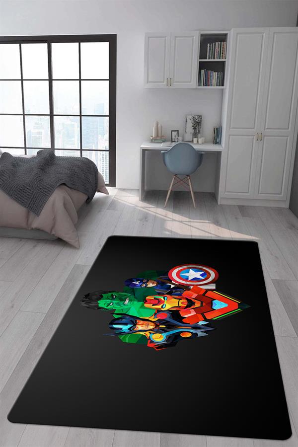 Kaymaz Taban Makinada Yıkanabilir Dijital Baskı Marvel Desenli Genç ve Çocuk Odası Halısı