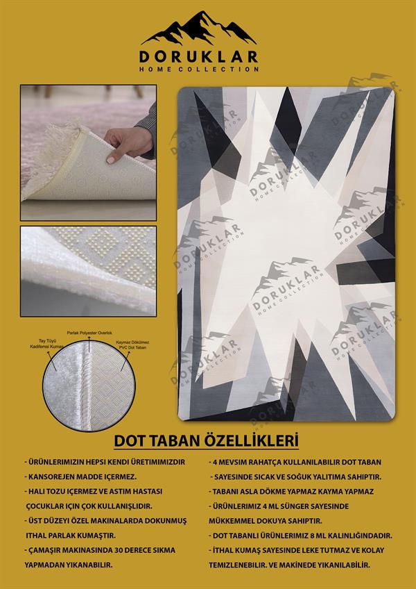 Kaymaz Taban Makinada Yıkanabilir Dijital Baskı Dekoratif Modern Desenli Nida Serisi Dot Taban Halı ND009