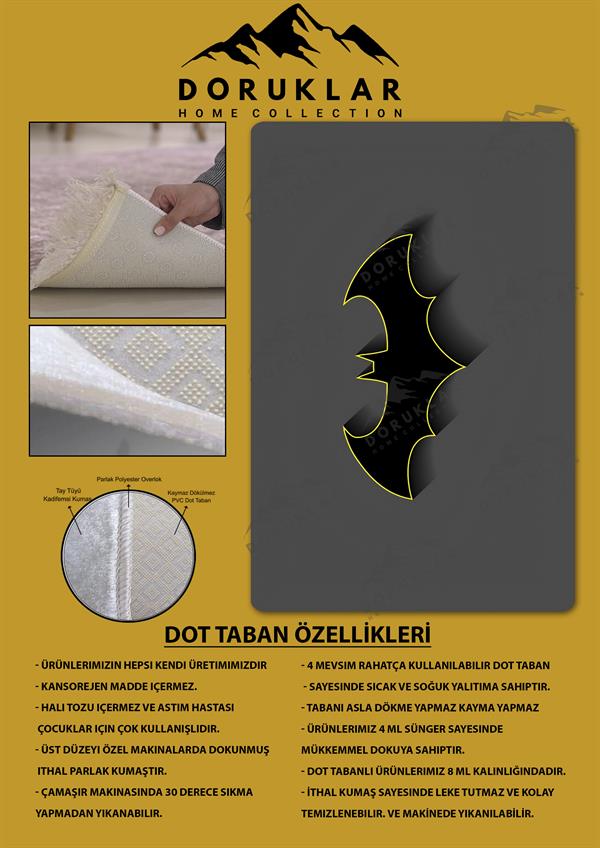 Kaymaz Taban Makinada Yıkanabilir Dijital Baskı Batman Desenli Genç Odası ve Çocuk Odası Halısı Dot Taban Halı