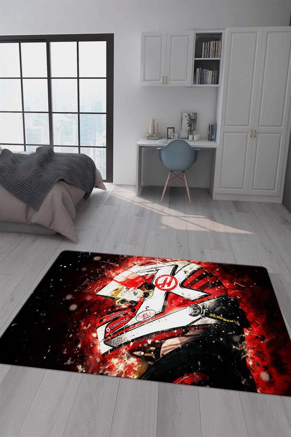 Kaymaz Taban Makinada Yıkanabilir Dijital Baskı Kask Desenli Çocuk Odası Halısı Dot Taban Halı BRK02