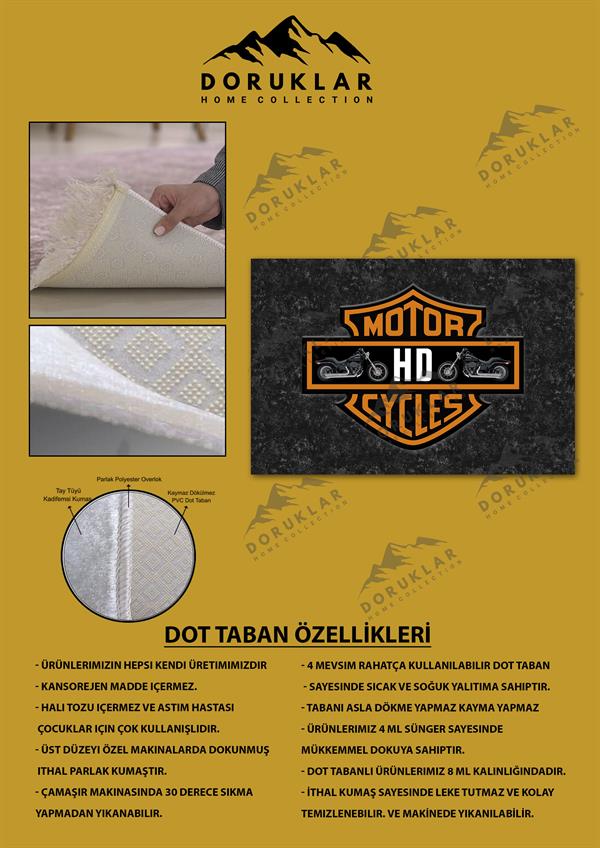 Kaymaz Taban Makinada Yıkanabilir Dijital Baskı Motor Desenli Genç Odası Halısı