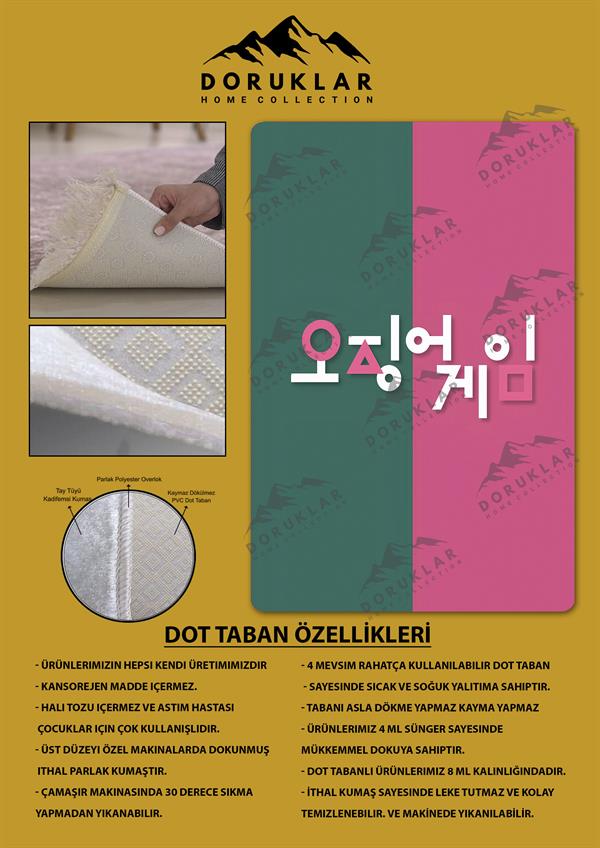 Kaymaz Taban Makinada Yıkanabilir Dijital Baskı Squid Game Desenli Genç Odası Halısı Dot Taban Halı SG02