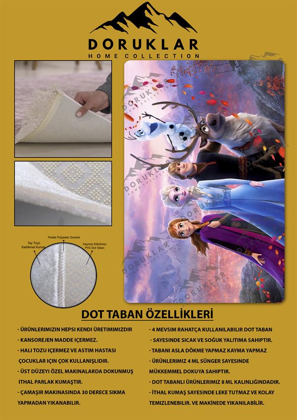 Kaymaz Taban Makinada Yıkanabilir Dijital Baskı Modern Desenli Genç Odası ve Çocuk Odası Halısı Dot Taban Halı