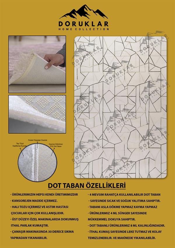 Kaymaz Taban Makinada Yıkanabilir Dijital Baskı Dekoratif Modern Desenli Rona Serisi Dot Taban Halı RN025