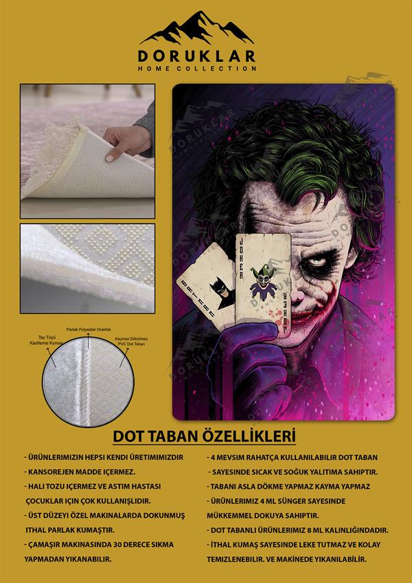 Kaymaz Taban Makinada Yıkanabilir Dijital Baskı Joker Desenli Çocuk Halısı