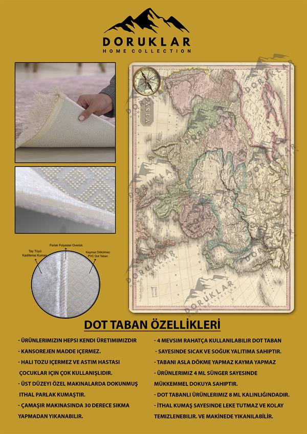 Kaymaz Taban Makinada Yıkanabilir Dijital Baskı Dünya Haritası Desenli Genç Odası Halısı