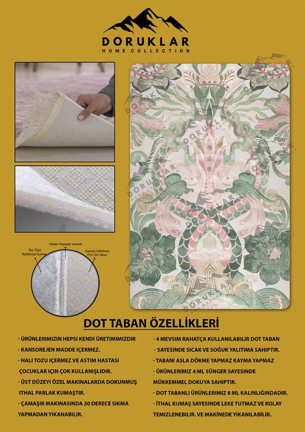 Kaymaz Taban Makinada Yıkanabilir Dijital Baskı Dekoratif Modern Desenli Nida Serisi Dot Taban Halı ND016