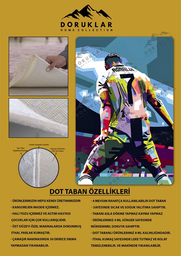 Kaymaz Taban Makinada Yıkanabilir Dijital Baskı Modern Desenli Çocuk Genç Odası Halısı Dot Taban Halı WLD05