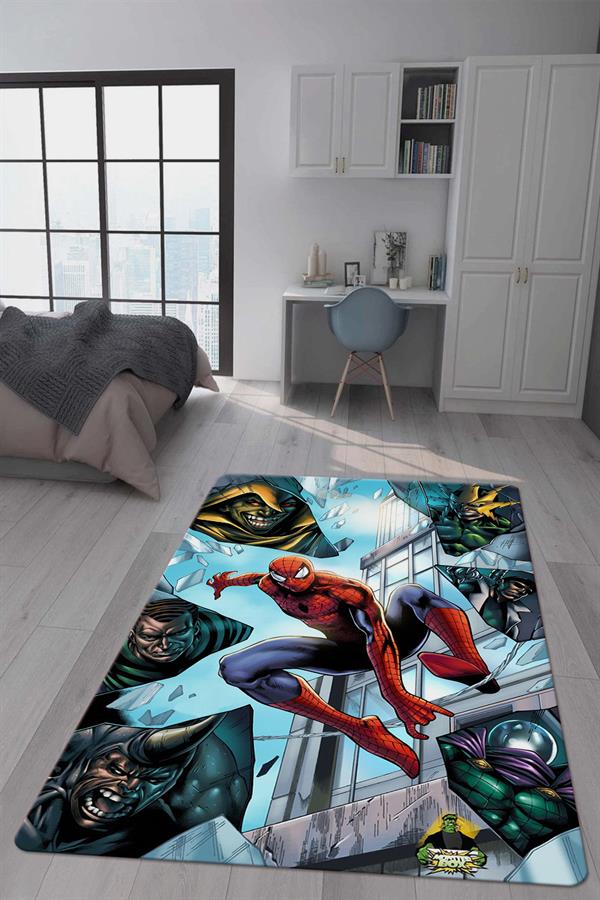 Kaymaz Taban Makinada Yıkanabilir Dijital Baskı Spiderman Desenli Çocuk Odası Halısı Dot Taban Halı