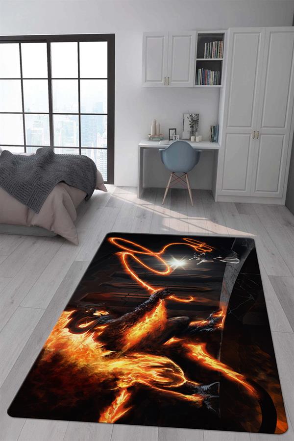 Kaymaz Taban Makinada Yıkanabilir Dijital Baskı Balrog ve Gandalf Desenli Genç ve Çocuk Odası Halısı