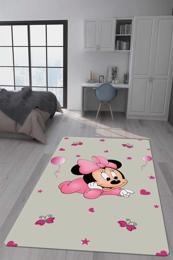 Kaymaz Taban Makinada Yıkanabilir Dijital Baskı Mickey Desenli Çocuk Odası Halısı Dot Taban Halı