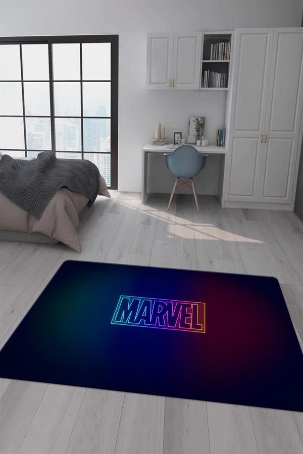 Kaymaz Taban Makinada Yıkanabilir Dijital Baskı Marvel Desenli Genç Odası Halısı Dot Taban Halı GNC28