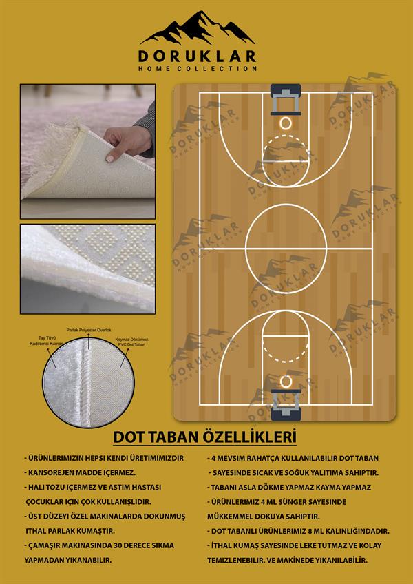 Kaymaz Taban Makinada Yıkanabilir Dijital Baskı Basketbol Desenli Genç Odası Halısı