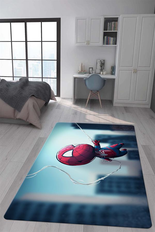 Kaymaz Taban Makinada Yıkanabilir Dijital Baskı Baby Spiderman Desenli Genç ve Çocuk Odası Halısı