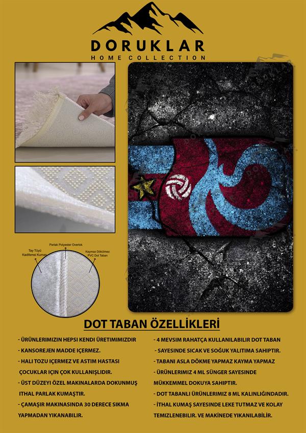 Kaymaz Taban Makinada Yıkanabilir Dijital Baskı Modern Desenli Genç Odası ve Çocuk Odası Halısı Dot Taban Halı