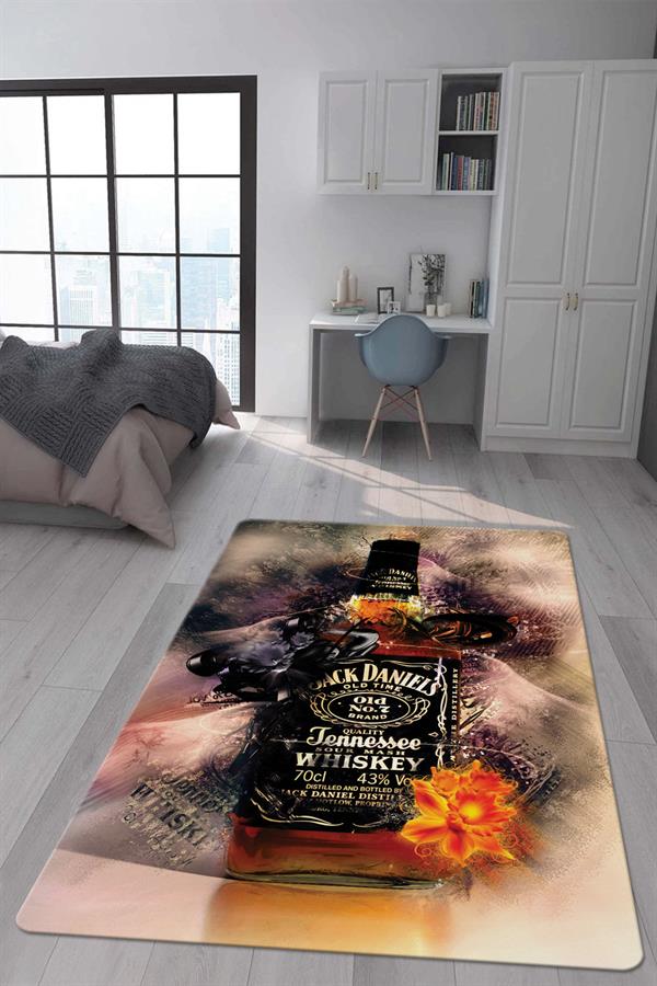Kaymaz Taban Makinada Yıkanabilir Dijital Baskı Modern Desenli Genç Odası Halısı