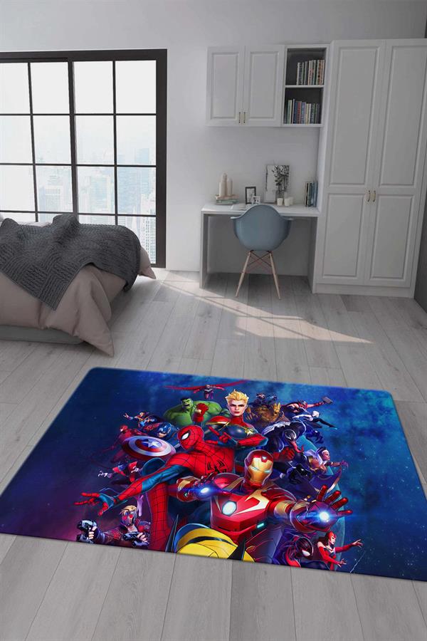 Kaymaz Taban Makinada Yıkanabilir Dijital Baskı Marvel Desenli Genç Odası Halısı Dot Taban Halı GNC22