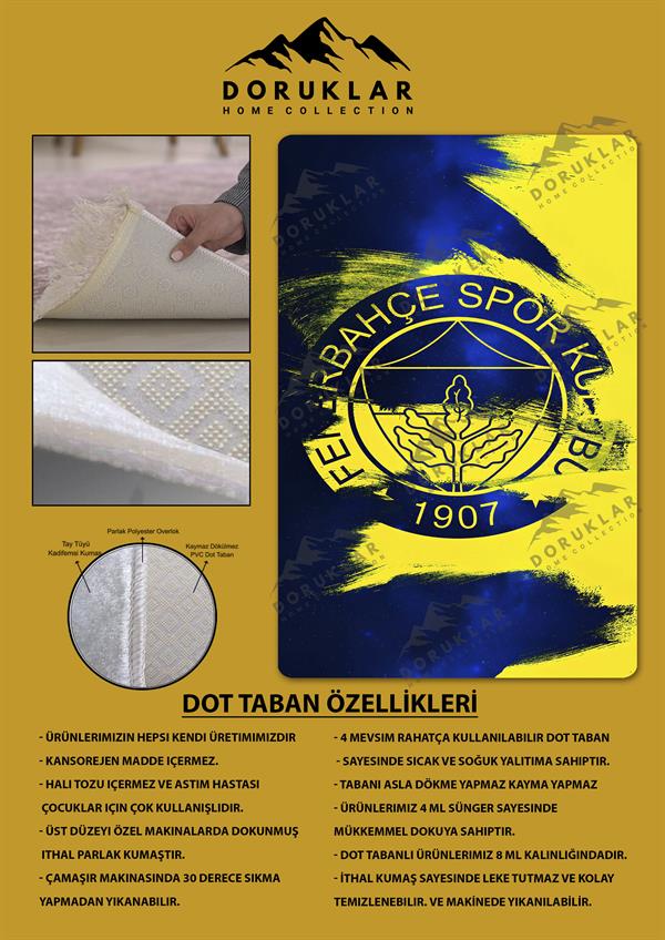 Kaymaz Taban Makinada Yıkanabilir Dijital Baskı Modern Desenli Genç Odası ve Çocuk Odası Halısı Dot Taban Halı