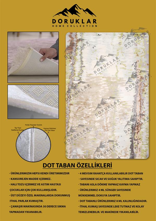 Kaymaz Taban Makinada Yıkanabilir Dijital Baskı Dekoratif Modern Desenli Rona Serisi Dot Taban Halı RN017