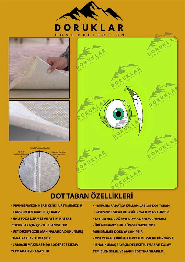 Kaymaz Taban Makinada Yıkanabilir Dijital Baskı Sevimli Canavar Desenli Genç Odası Halısı Dot Taban Halı GNC70