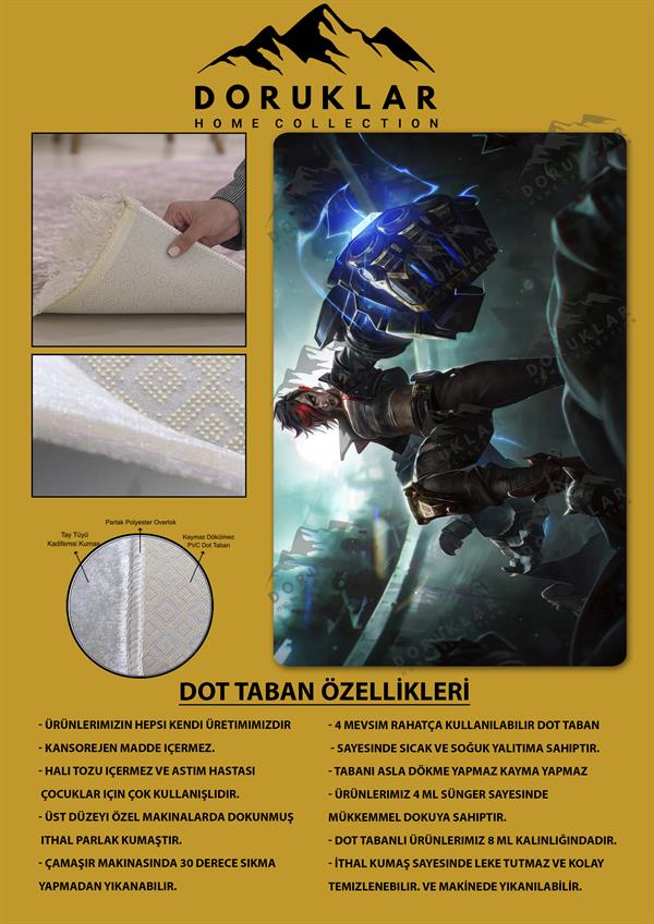 Kaymaz Taban Makinada Yıkanabilir Dijital Baskı Arcane Vi Desenli Çocuk Odası Halısı Dot Taban Halı RHR01
