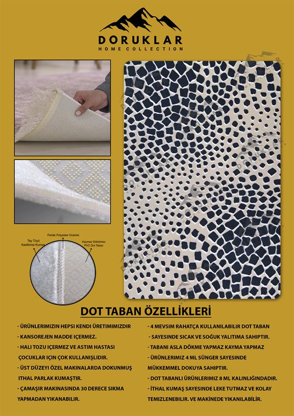Kaymaz Taban Makinada Yıkanabilir Dijital Baskı Dekoratif Modern Desenli Rona Serisi Dot Taban Halı RN011