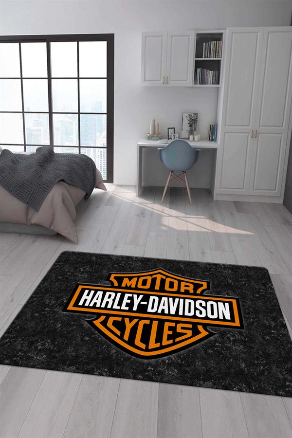 Kaymaz Taban Makinada Yıkanabilir Dijital Baskı Harley Davidson Desenli Çocuk Halısı