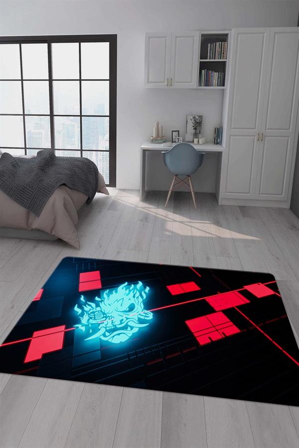 Kaymaz Taban Makinada Yıkanabilir Dijital Baskı Cyperpunk Desenli Çocuk Odası Halısı Dot Taban Halı RHR13