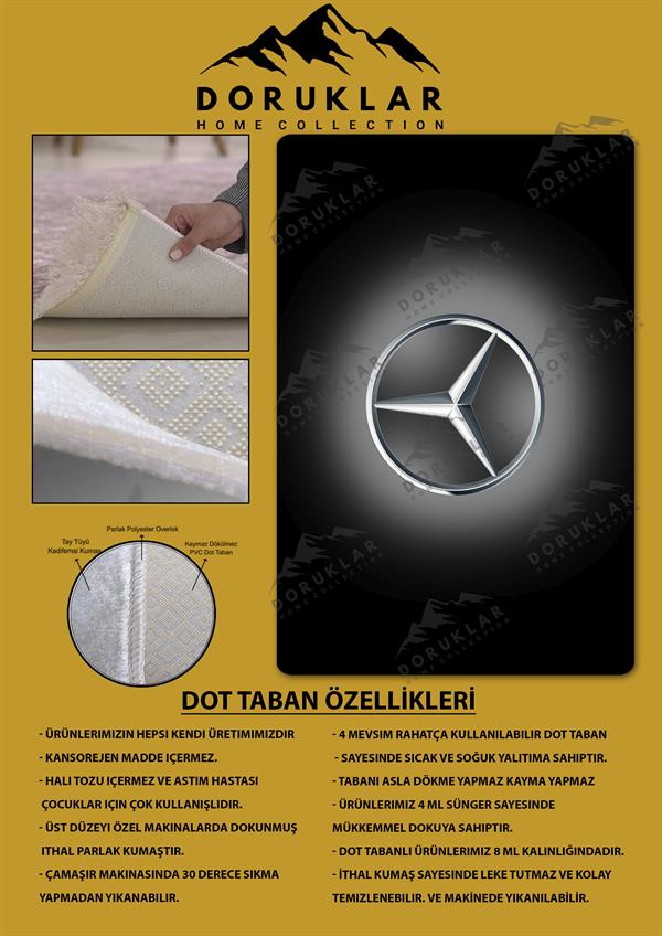 Kaymaz Taban Makinada Yıkanabilir Dijital Baskı Mercedes Desenli Genç Odası Halısı Dot Taban Halı