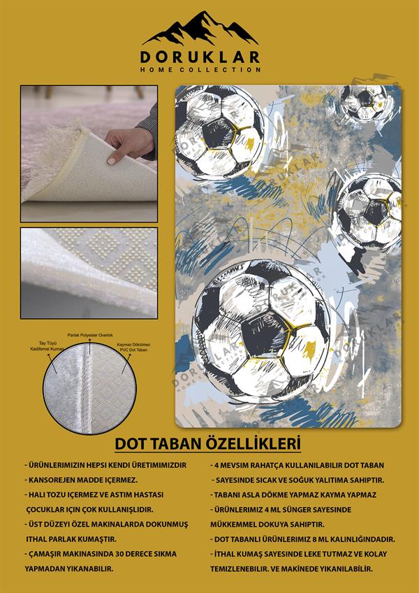 Kaymaz Taban Makinada Yıkanabilir Dijital Baskı Modern Desenli Çocuk Genç Odası Halısı Dot Taban Halı WLD01