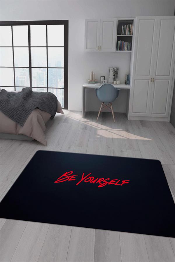 Kaymaz Taban Makinada Yıkanabilir Dijital Baskı Be Yourself Desenli Çocuk Odası Halısı Dot Taban Halı RHR03