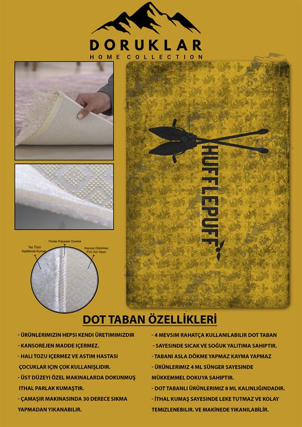 Kaymaz Taban Makinada Yıkanabilir Dijital Baskı Harry Potter Desenli Çocuk Odası Halısı Dot Taban Halı BRK05