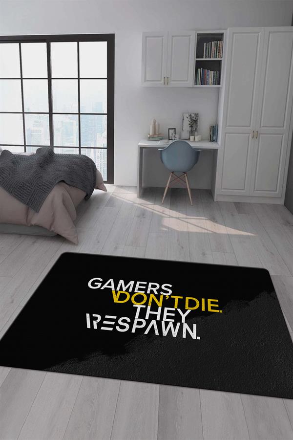 Kaymaz Taban Makinada Yıkanabilir Dijital Baskı Gamers Dont Die Desenli Çocuk Odası Halısı Dot Taban Halı RHR19