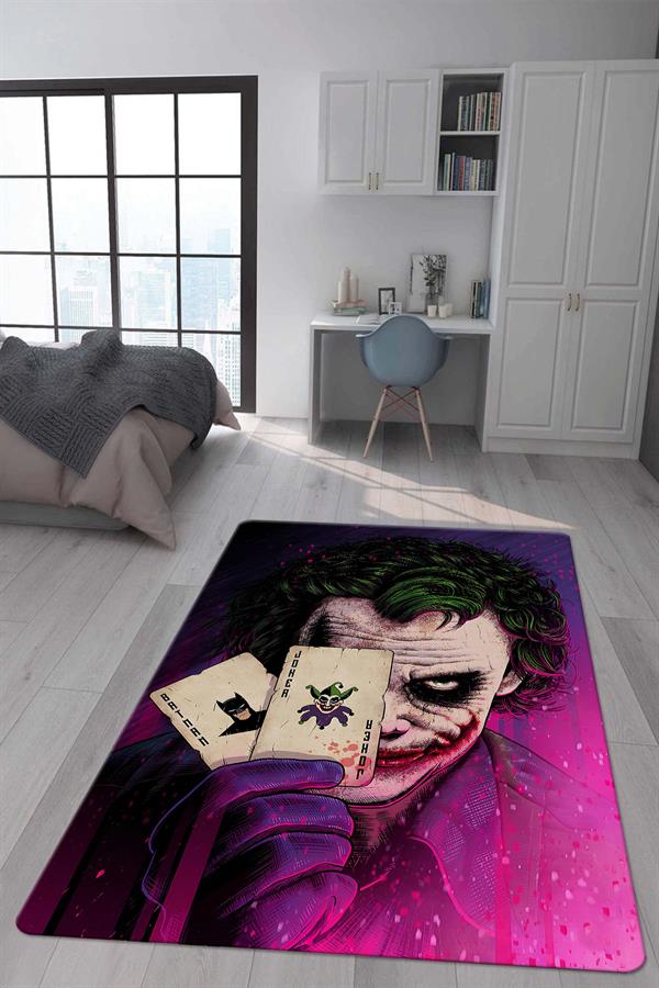 Kaymaz Taban Makinada Yıkanabilir Dijital Baskı Joker Desenli Çocuk Halısı
