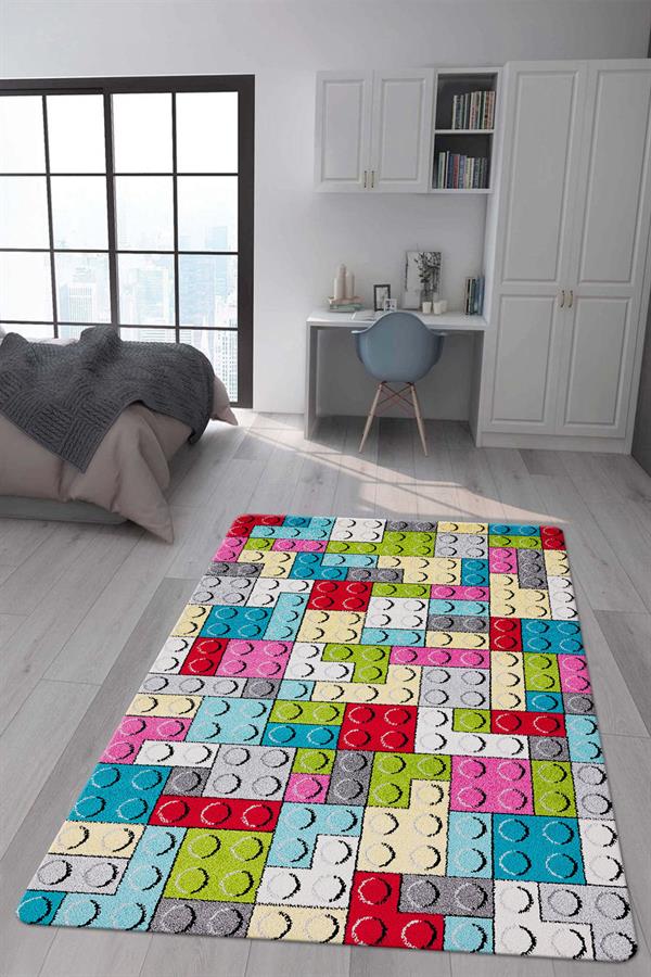 Kaymaz Taban Makinada Yıkanabilir Dijital Baskı Çocuk Odası Halısı Dot Taban Nes Kids Serisi Halı NESKD04