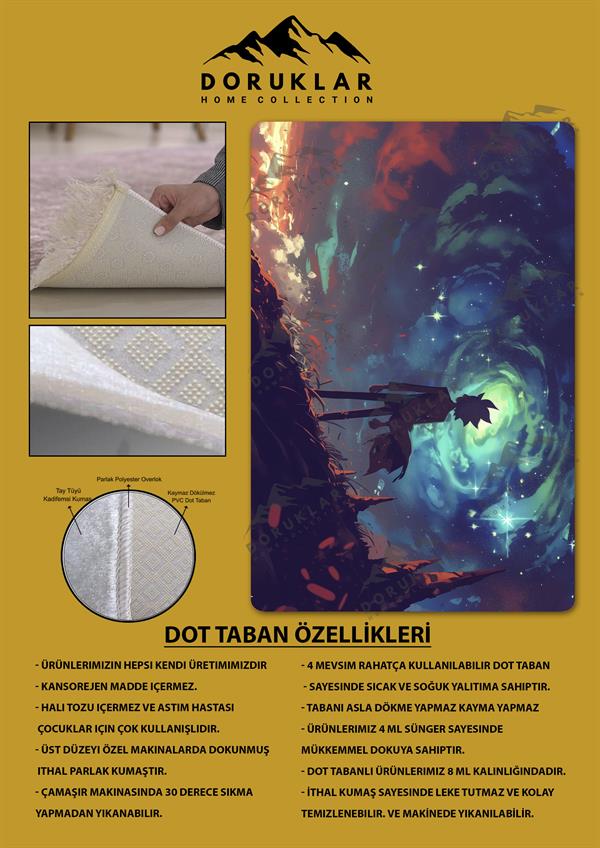 Kaymaz Taban Makinada Yıkanabilir Dijital Baskı Rick and Morty Desenli Çocuk Odası Halısı Dot Taban Halı RM10