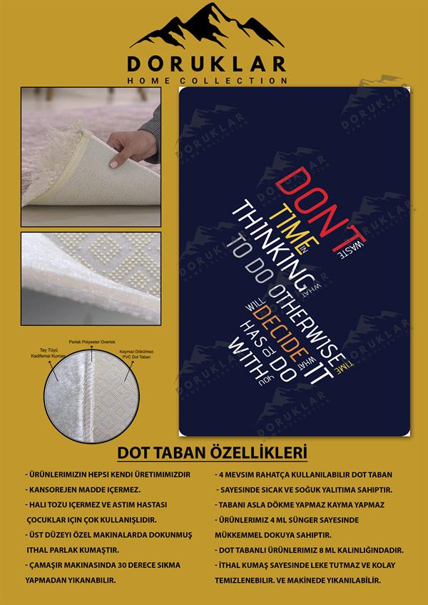 Kaymaz Taban Makinada Yıkanabilir Dijital Baskı Dont Waste Time Desenli Çocuk Odası Halısı Dot Taban Halı RHR17