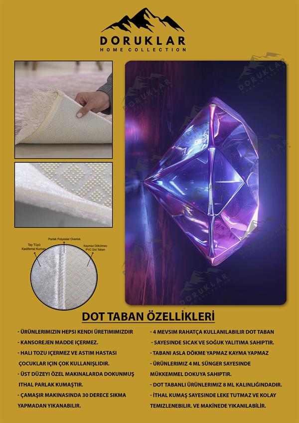 Kaymaz Taban Makinada Yıkanabilir Dijital Baskı Elmas Desenli Genç Odası Halısı